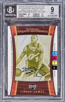 2004-05 "Exquisite Masterpieces" Yellow Plate #LJ75 LeBron James Signed Card (#1/1) – BGS MINT 9/BGS 10